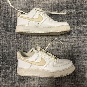 Nike Air Force 1 White and Tan Sneakers